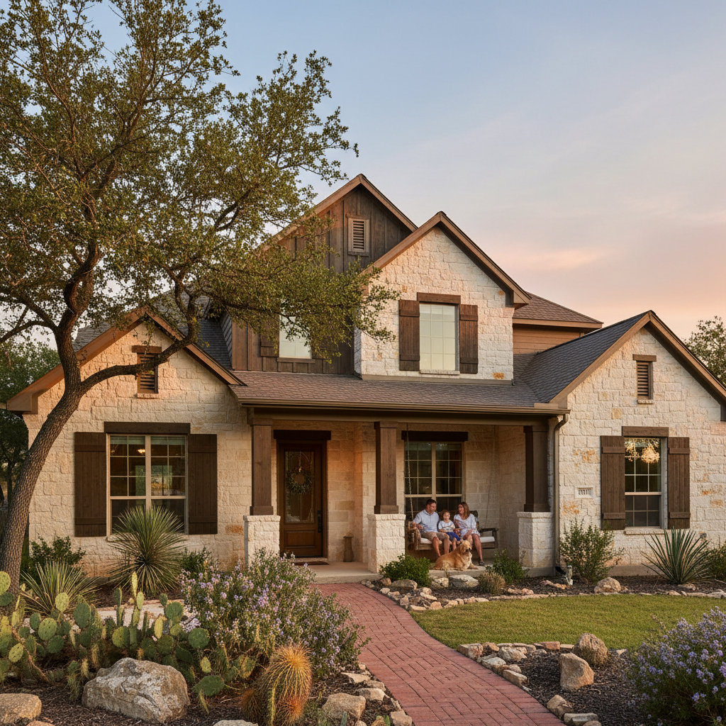Texas home front porch in warm sunlight