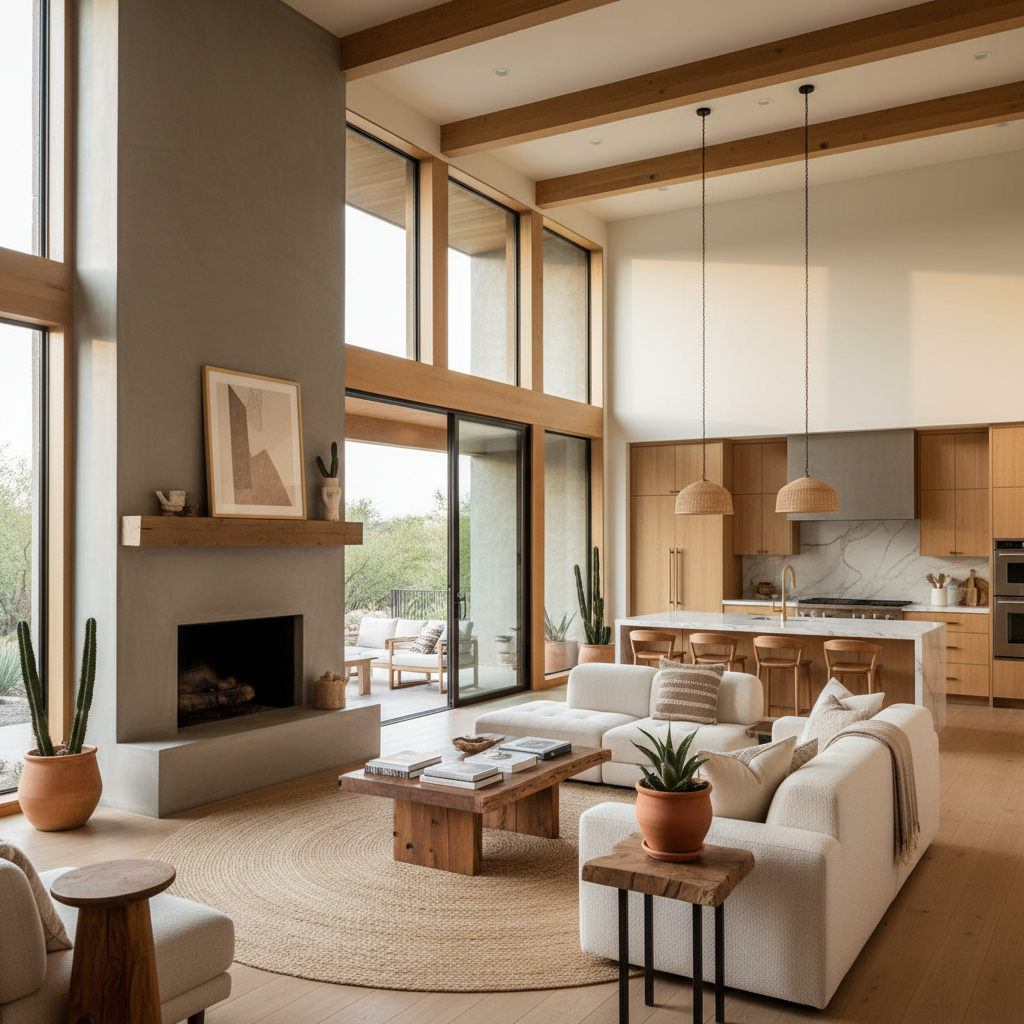 Warm modern home interior in natural light